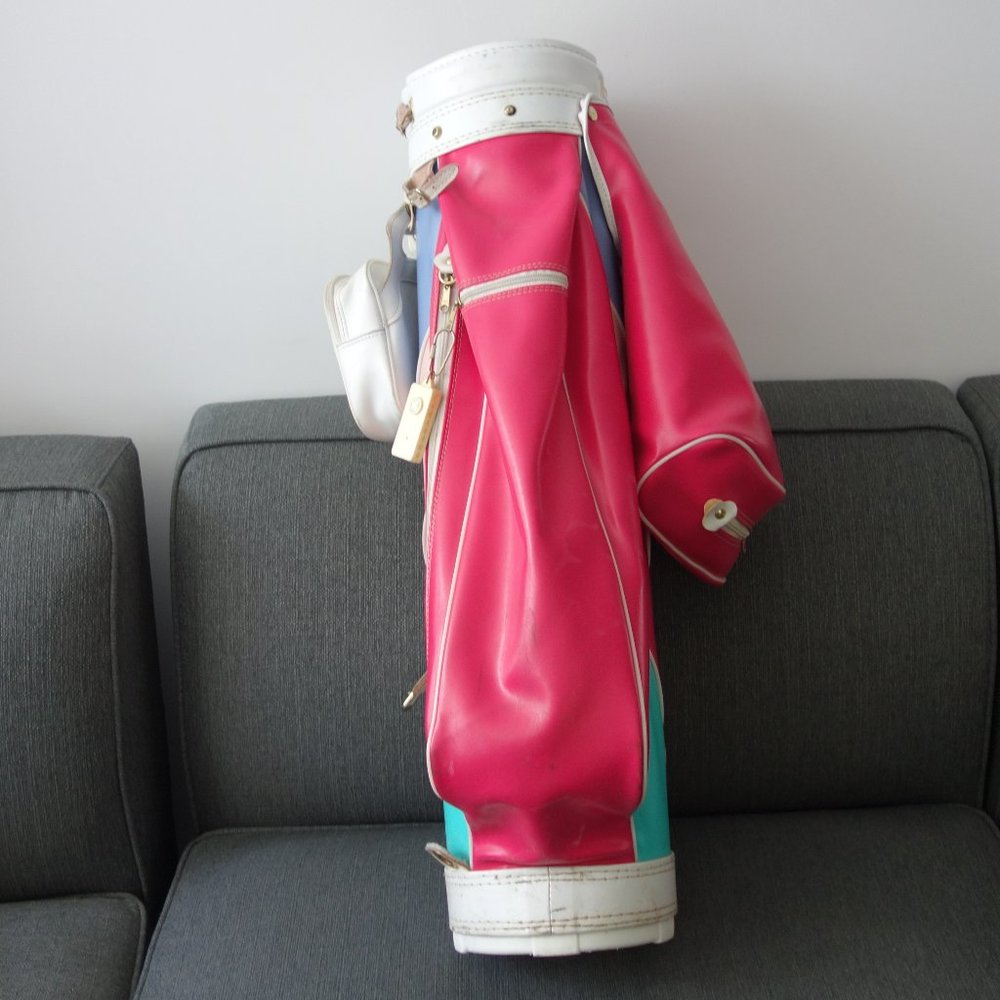 Super Cute Pink White and Blue Golf Bag with Makeup Purse Side Pouch